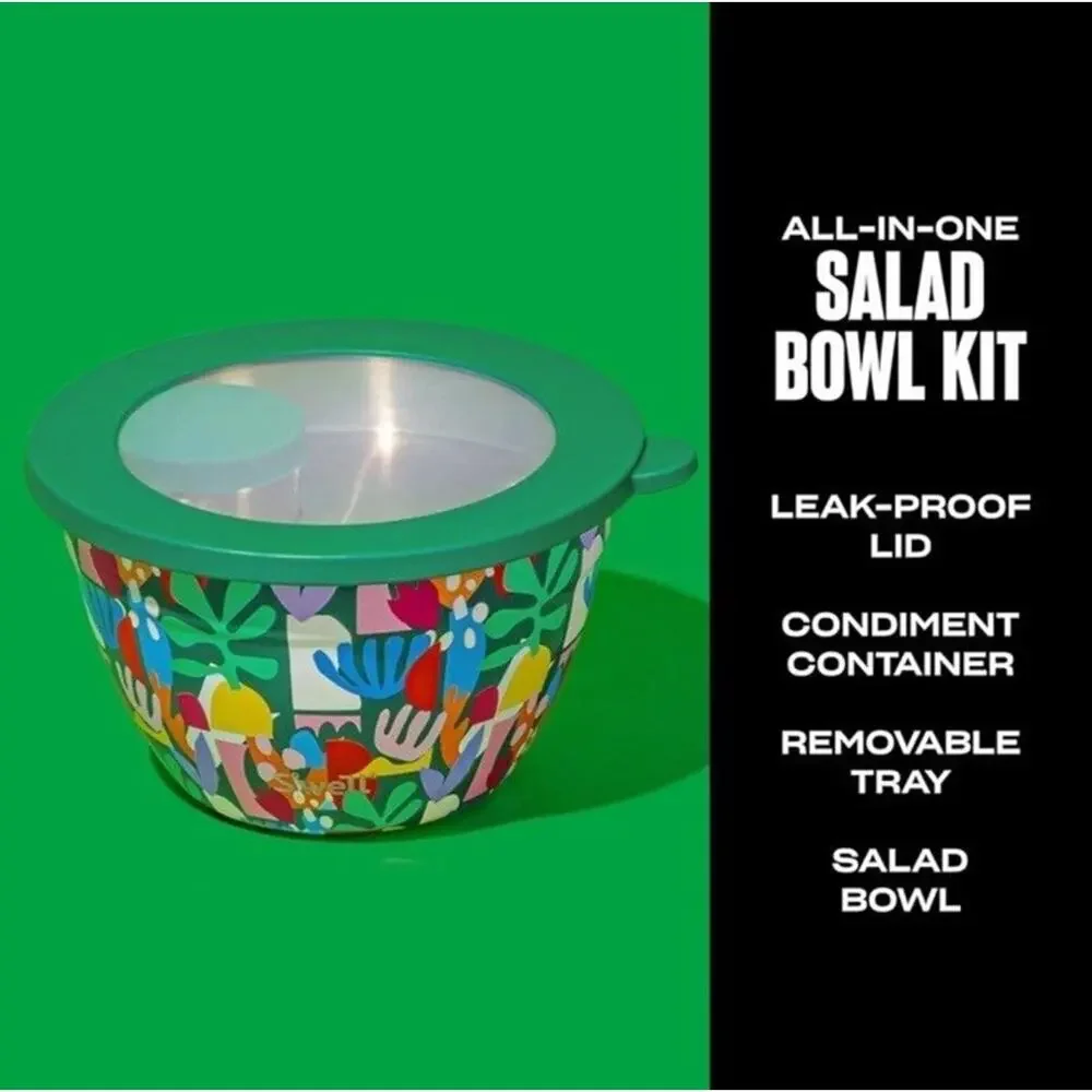 S’well Stainless Steel 64oz Salad Bowl Lunch Kit Travel Floral Boho School Pack